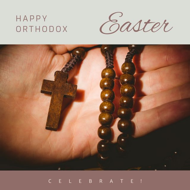 Happy Orthodox Easter with Wooden Rosary Beads in Hand - Download Free Stock Templates Pikwizard.com