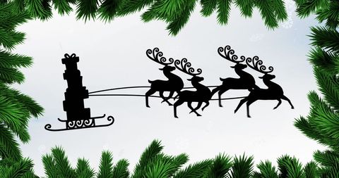 Festive Reindeer Silhouette Pulling Christmas Gifts