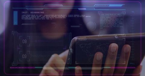 Holographic interface interaction with smartphone in tech workspace