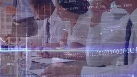 Business Team Analyzing Financial Data with Digital Visualization