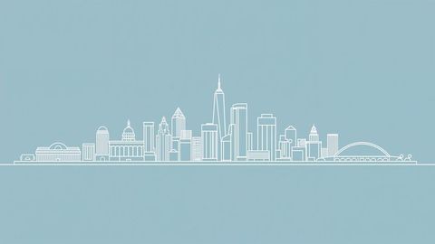 Minimalist Urban Skyline with Blue Backdrop Line Art