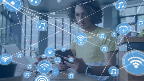 Digital Networking Concept with Young Man Utilizing Technology