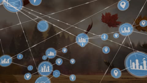 Digital Network Concepts Over Autumn Landscape