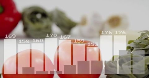 Tomatoes with Nutrition Data Overlay Indicating Health Trends