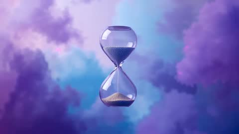 Ethereal Hourglass Floating Through Mystical Clouds