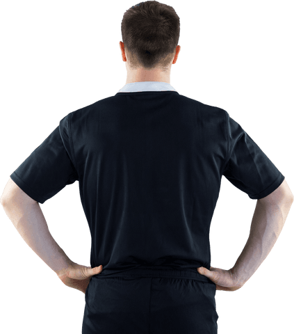 Transparent Rugby Player with Hands on Hips Back View
