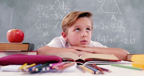 Thoughtful Schoolboy Resting in Classroom Setting - Download Free Stock Images Pikwizard.com