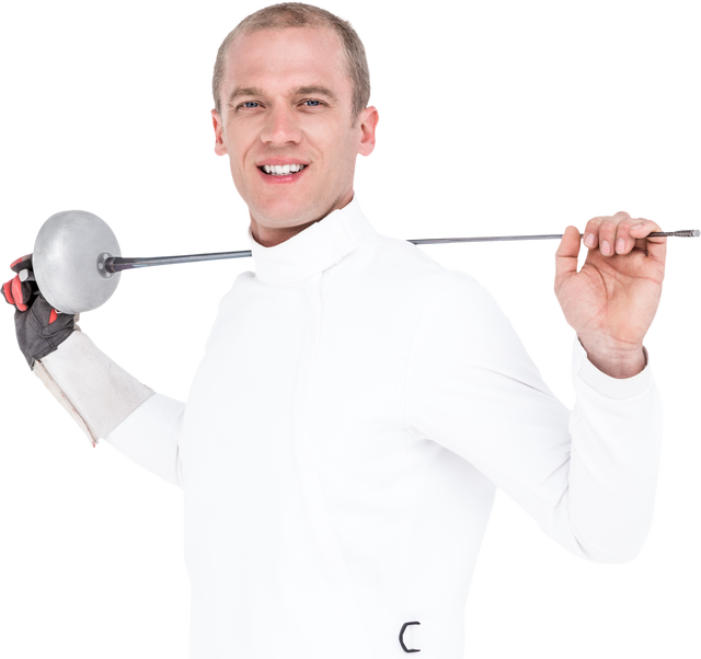 Professional Swordsman Holding Fencing Sword in Traditional Gear, Transparent Background - Download Free Stock Videos Pikwizard.com