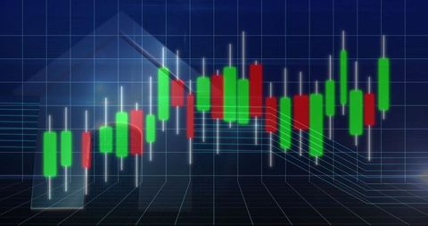 3d candlestick chart with green and red bars on grid