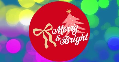 Festive Merry & Bright Holiday Greeting on Colorful Background