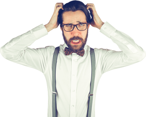 Transparent cutout of frustrated businessman in white shirt and glasses