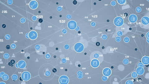 Digital Network Connections and Multimedia Icons on Grey Background