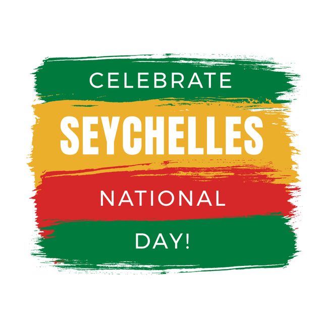 Ideal for promoting Seychelles National Day events, creating national day posters, sharing on social media, or incorporating into educational materials about Seychelles. The vibrant design evokes festivity and national pride.