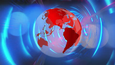 Futuristic Digital Globe in Motion Across Blue Tunnel