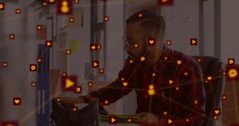 Businessman Navigating Digital Interface at Modern Workspace