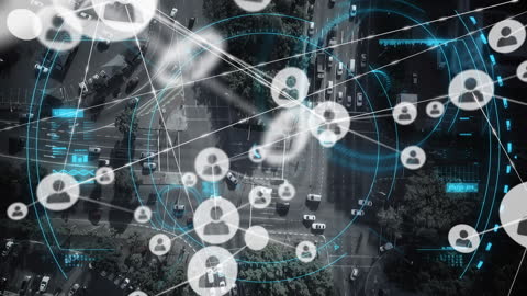 Digital Network Overlay with Iconography on Traffic System