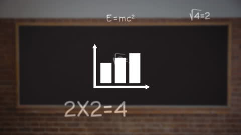 Mathematical Equations Featuring Icons on Black Chalkboard
