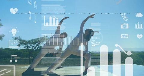 Digital Wellness: Outdoor Yoga with Health Tech Interface