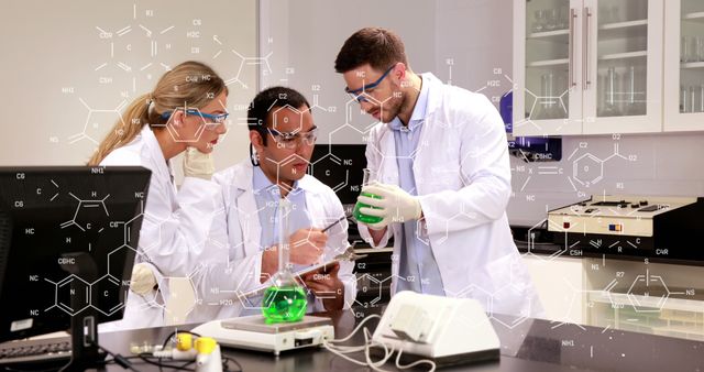 Image of chemical formulas over diverse female and male lab workers - Download Free Stock Photos Pikwizard.com