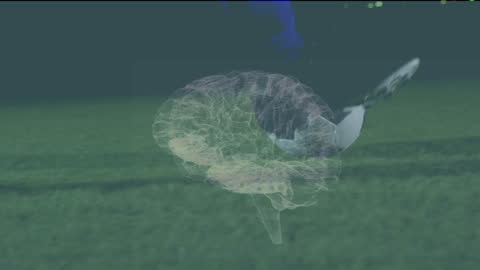 Spinning Brain Over Soccer Player Displays Sports Tech Concept