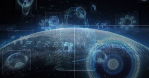 Digital interface and cybersecurity with global network concept