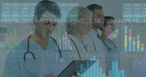 Healthcare Professionals Analyzing Data through Digital Interface