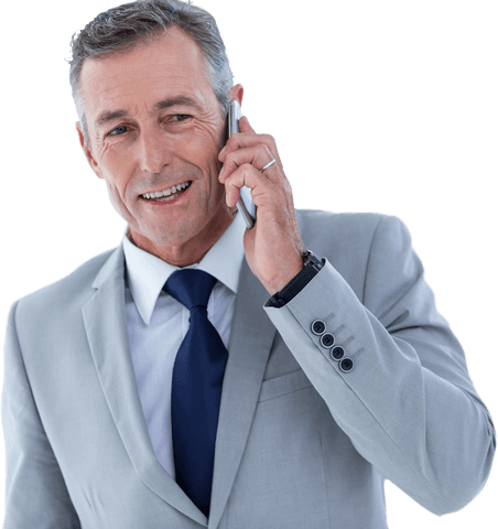 Confident Mature Businessman Talking on Mobile Phone Transparent Background - Download Free Stock Videos Pikwizard.com