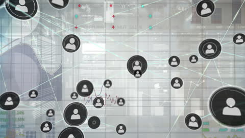 Animated Network Interface with Data Overlay in Business Concept