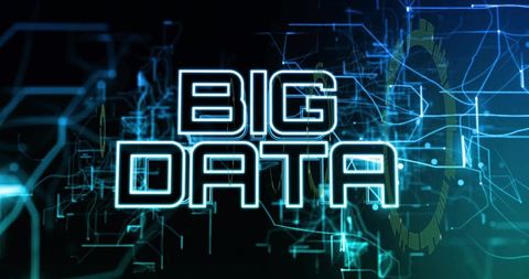 Neon big data holographic interface with glowing network nodes and futuristic wireframe holo