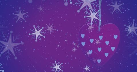 Christmas Heart with Snowflakes and Falling Snow on Purple Background - Download Free Stock Images Pikwizard.com