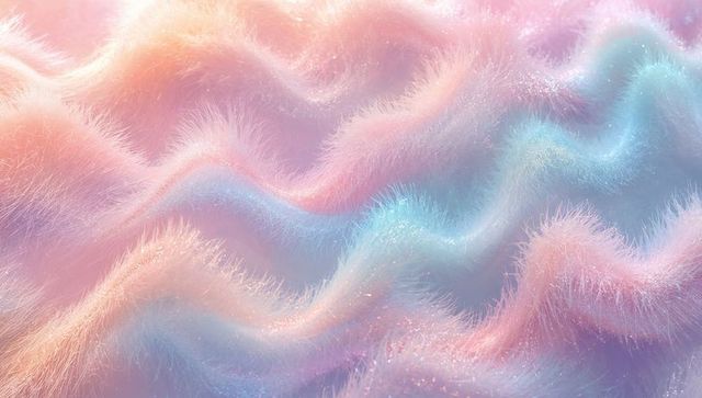 Dreamy pastel fur waves shimmering with glittery gradient, soft macro abstract texture