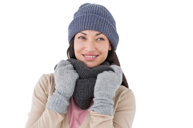 Smiling Brunette Woman Wearing Warm Clothes on Transparent Background - Download Free Stock Videos Pikwizard.com