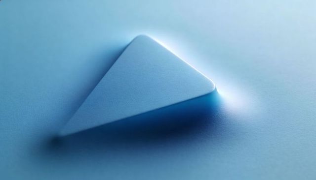 Triangular wedge lifting from matte blue plane with rim highlight and soft shadow
