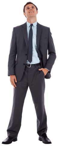 Transparent Businessman Smiling and Looking Up Confidently