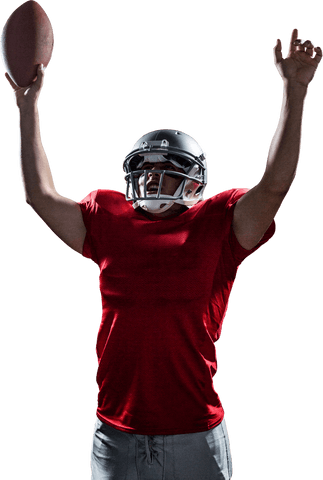 American football player cheering holding ball transparent background