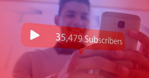Young person engaging in social media on smartphone with subscriber growth