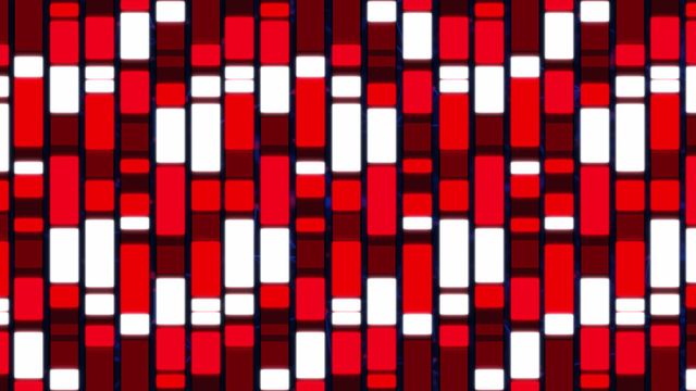 This video features an abstract digital animation with red and white rectangles moving on a dark background. Its dynamic, high-contrast pattern makes it ideal for themes in technology, futuristic designs, graphic art, and digital interfaces. It can be used as a background or element in motion graphics, presentations, websites, or as visual content in music videos and multimedia projects.