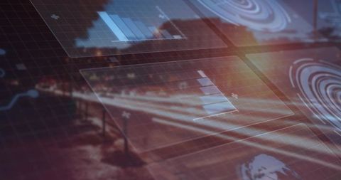 Futuristic Digital Interface Displaying Data Over Night City