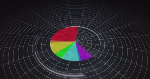 Colorful Pie Chart on Black Digital Grid Background