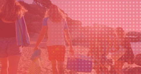 Group of Friends Heading to Beach on a Sunny Day