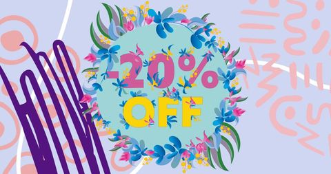 20 percent off sale banner with floral and abstract design