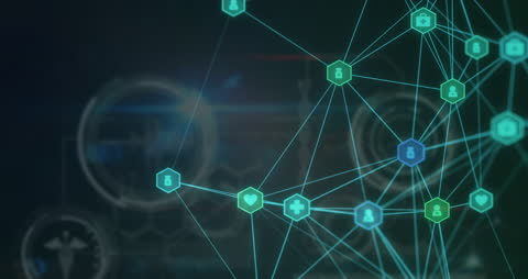 Network of Medical Icons Over Digital Interface
