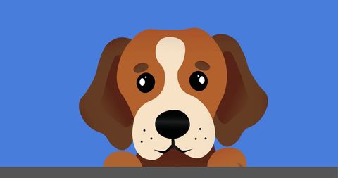 Cartoon dog with big eyes on blue background posing