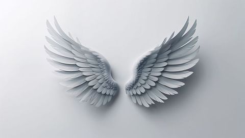 Symmetrical white angel wings on minimalist background