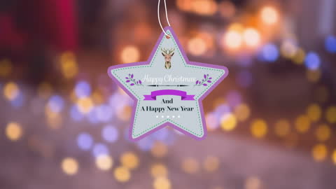 Animated Christmas Greeting on Star-Shaped Tag with Bokeh Background