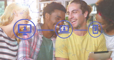 Diverse Students Networking with Technology and Smiling