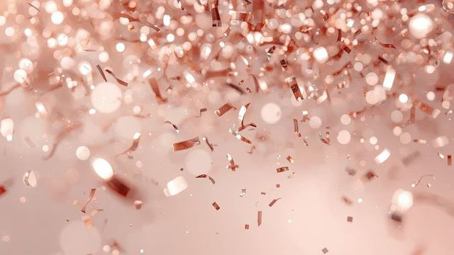 Floating Rose Gold Confetti Against Glowing Pink Backdrop
