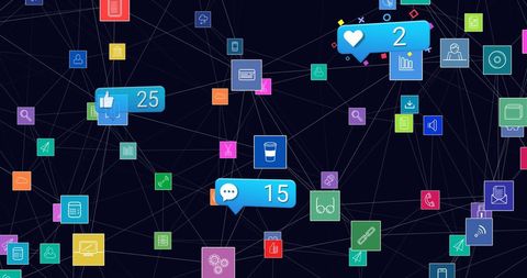 Colorful Social Media Icons with Network Connections on Dark Background - Download Free Stock Images Pikwizard.com
