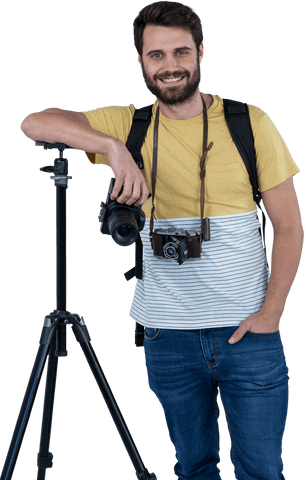transparent confident photographer with camera and tripod - Download Free Stock Videos Pikwizard.com