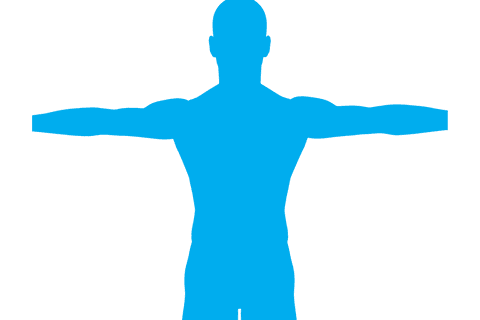 Blue Silhouette of Man with Outstretched Arms on Transparent Background